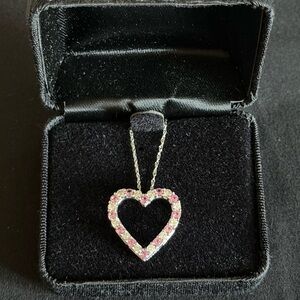 Sterling Silver Heart Pendant with CZ and sim. Pink Sapphire